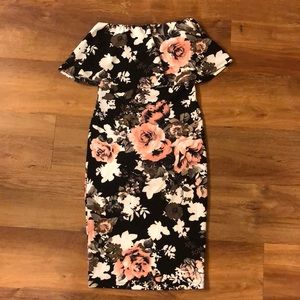 Dark Floral Strapless Ruffle Dress